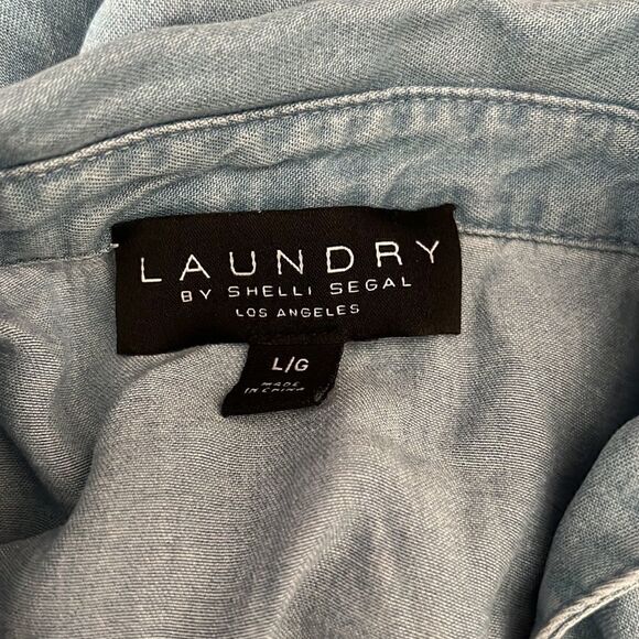 Laundry By Shelli Segal Blue Poet Sleeve Button Down Denim Shirt - Picture 9 of 10